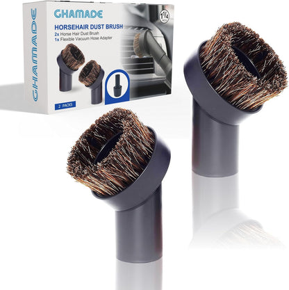 1.25'' Shop Vacuum Dust Brush Attachment with 25mm Horse Hair (2PCS) - Round Dust Brush Soft Bristle for Furniture, Blinds, Car, Wood, Electronics - 1.25 inch (32mm) Vacuum Accessories