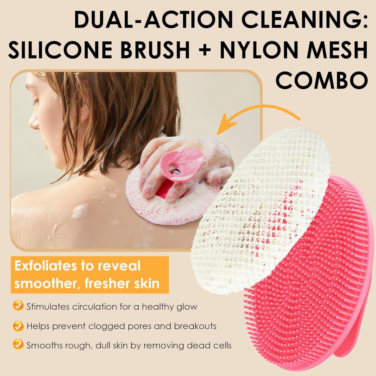 INNERNEED Food-Grade Soft Silicone Body Scrubber Shower Brush Handheld Cleansing Skin Brush, Gentle Exfoliating and Lather Well (Black)