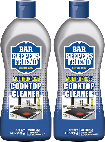 Bar Keepers Friend Cooktop Cleaner (2 x13 oz) Multipurpose Liquid Stovetop Cleanser - Safe for Use on Glass or Ceramic Cooking Surfaces, Copper, Brass, Chrome, and Stainless Steel & Porcelain Sinks