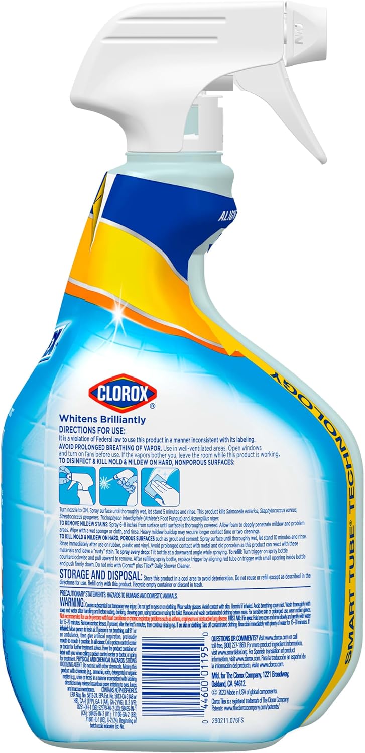 Clorox Plus Tilex Mold and Mildew Remover with Bleach, Spray Bottle, 32 Fl Oz (Package May Vary)