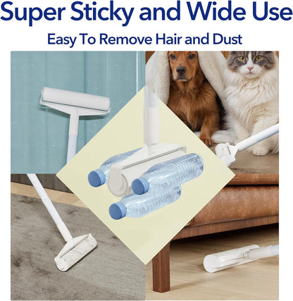 Large Lint Rollers for Carpet, 9.45'' Sticky Rollers for Floor with 360 Sheets, Extendable Long Handle Sticky Mop for Cleaning Couch, Curtains, Cars, Clothing, and Pet Hair