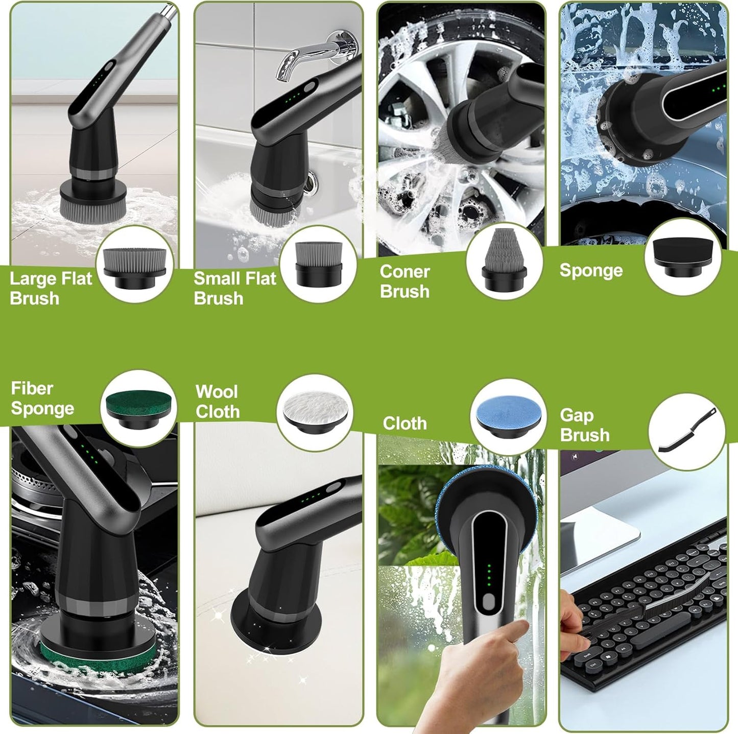 WKY-G3-Electric Spin Scrubber - Upgraded 10-in-1 IPX7 Waterproof Shower Cleaner Brush, Retractable Handle & 2-Speed for Toilet, Bathroom, Bathtub, Tile Floors Black