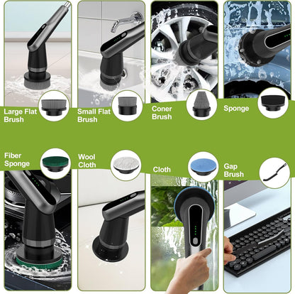 WKY-G3-Electric Spin Scrubber - Upgraded 10-in-1 IPX7 Waterproof Shower Cleaner Brush, Retractable Handle & 2-Speed for Toilet, Bathroom, Bathtub, Tile Floors Black
