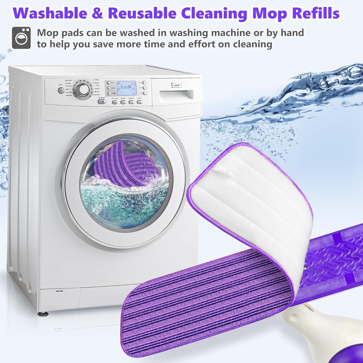 Reusable Mop Pads Compatible with Swiffer PowerMop, Microfiber Mop Pads Refills Mop Heads Replacement for Swiffer Mop Spray Mop Floor Mop, Washable Reusable Floor Mopping Refills, 6 Pack