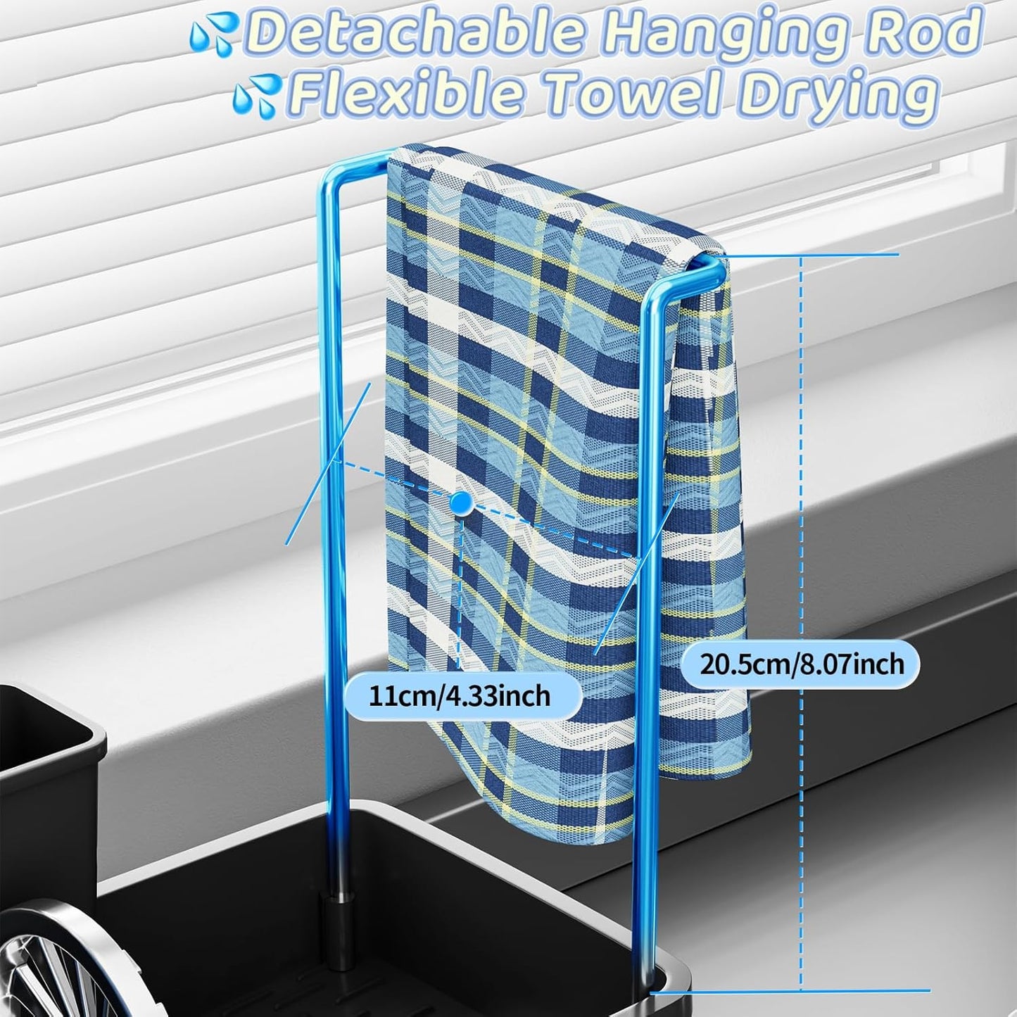 Sponge Holder for Kitchen Sink,Sink Caddy Organizer with Removable Brush Holder,Kitchen Countertop Soap Dispenser Storage with Detachable Towel Rack,Black