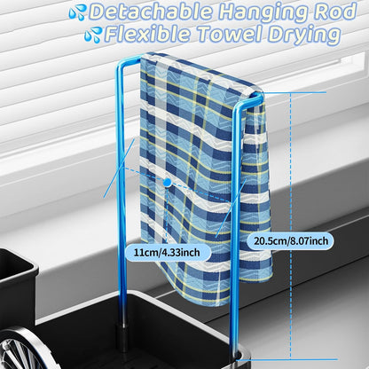 Sponge Holder for Kitchen Sink,Sink Caddy Organizer with Removable Brush Holder,Kitchen Countertop Soap Dispenser Storage with Detachable Towel Rack,Black