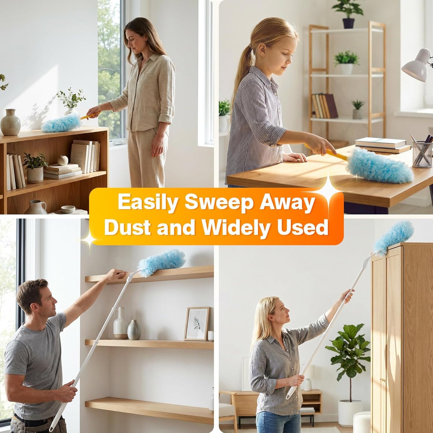 30 Count Duster Refills for Swiffer Dusters, Multisurface 360 Dusters with 3ft Extendable Handle and 1 Short Handle, Disposable Duster Kit for Dusting Furniture Blinds Fans Walls