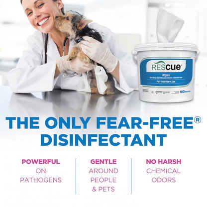 REScue One-Step Disinfectant Cleaner & Deodorizer Wipes for Vet Use – Cleaner for Kennels, Litter Boxes, Vet Offices, Pet Grooming Surfaces, Pet Items – Wipes Canister, 160-Count (Pack of 1)