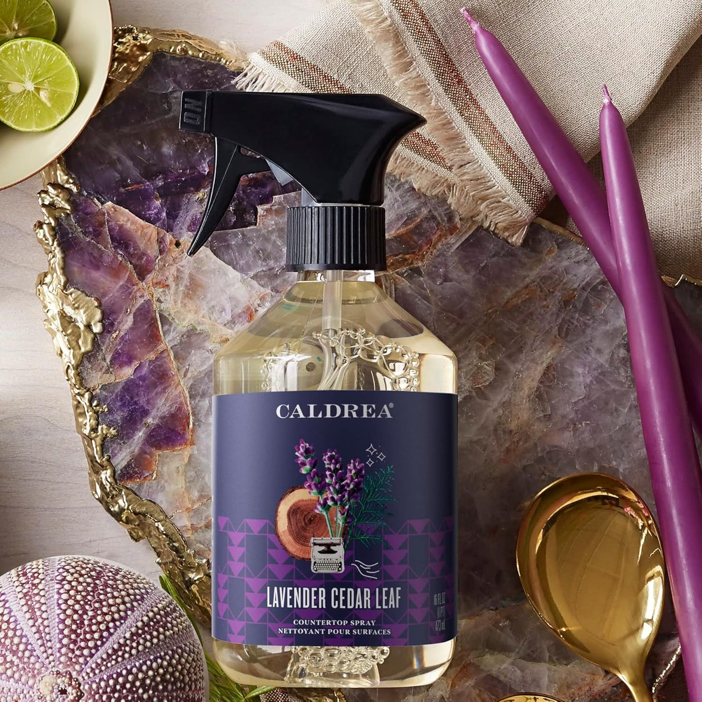 Caldrea Multi-surface CounterTop Spray Cleaner, Made With Vegetable Protein Extract, Basil Blue Sage, 16 Fl Oz