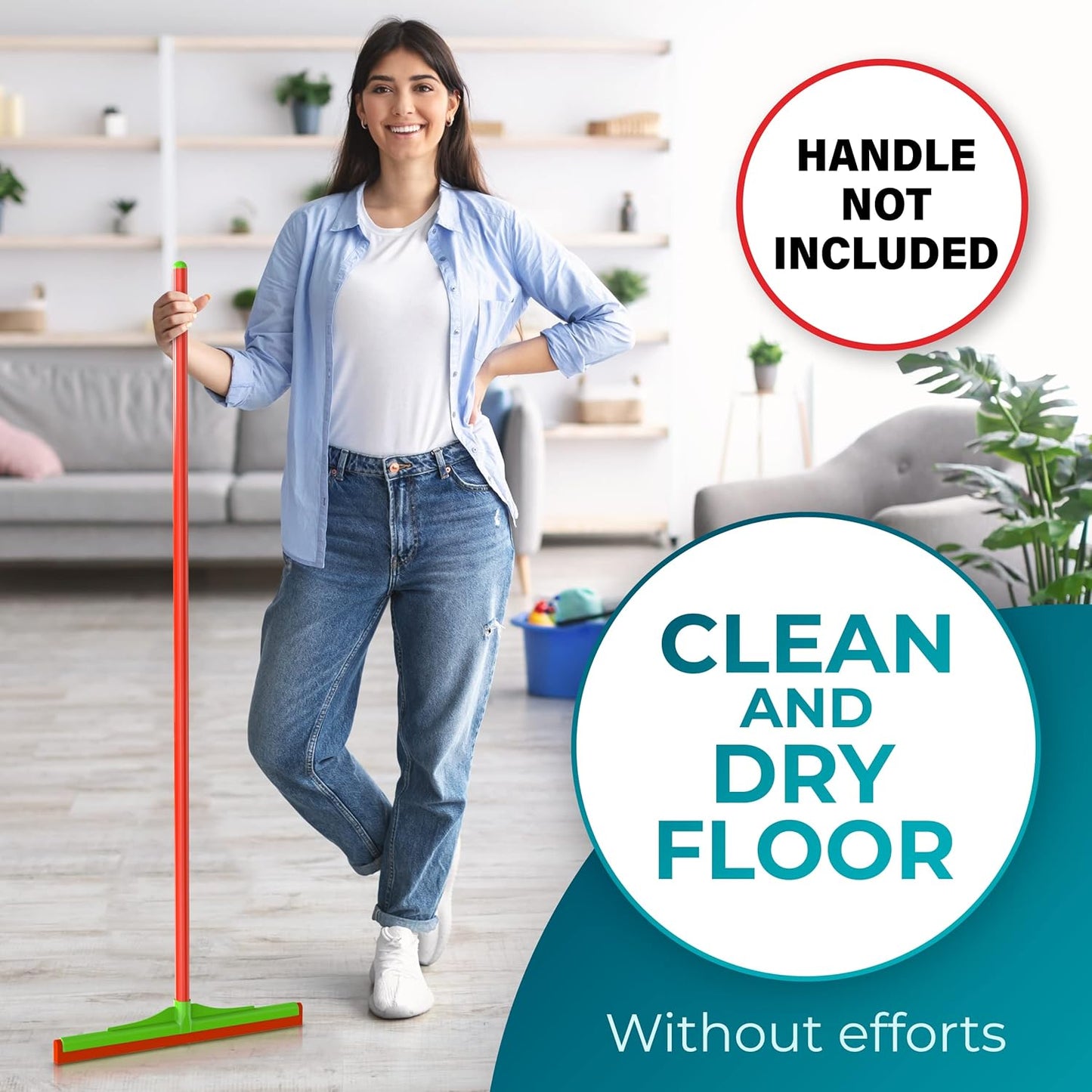 HeloMorSqueegee Broom Scrubbing Brush with Telescopic Long Handle for Garage, Patio, Deck, Tile and Shower (16 Inch (3 Pack))