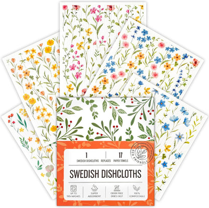 Swedish Dishcloths for Kitchen, Swedish Dish Cloths 5 Pack, Super Absorbent Reusable Paper Towels Washable, Biodegradable, Quick Drying, Dishwasher Safe