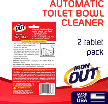 Iron OUT Automatic Toilet Bowl Cleaner Tablets, Helps Remove and Prevent Rust Stains with Every Flush, Lasts up to 45 Days, Made in the USA, 6 Tablets