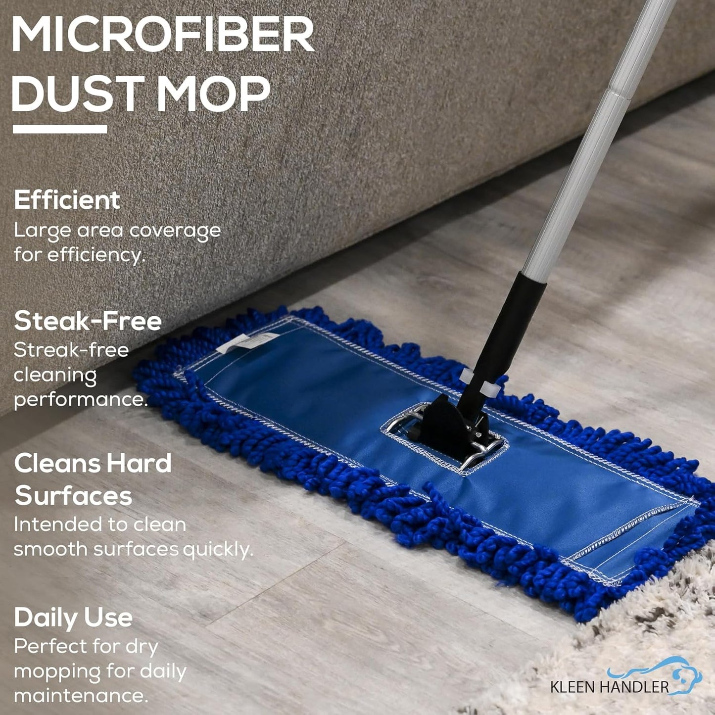 Kleen Handler 24 inch Microfiber Dust Mop | Medium Washable Commercial Mop Head Replacement, Pack of 3