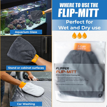 Flipper FLIP-MITT Microfiber Cleaning Mitt 2 Pack, Dual-Sided Terry Cloth & Microfiber Dusting Gloves for House Cleaning, Glass Polishing, Kitchens, Bathrooms, Cars & Aquariums