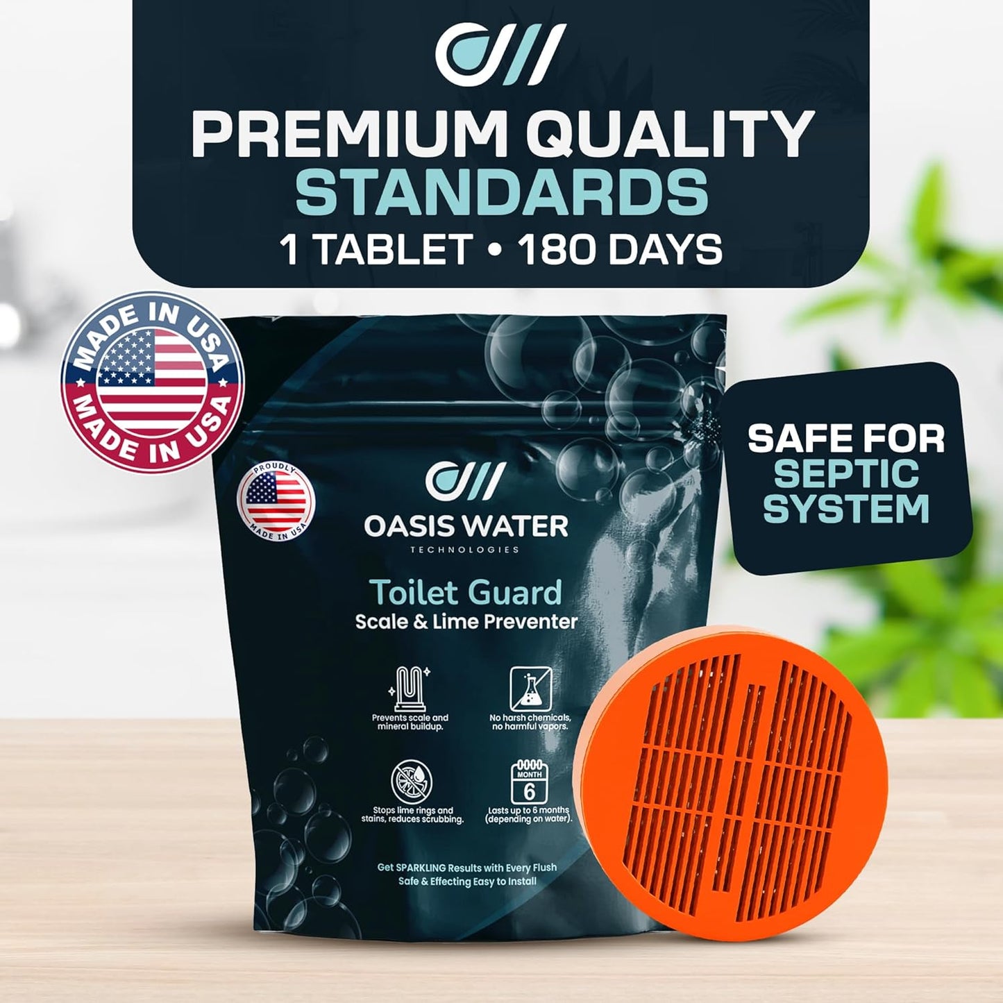 Toilet Guard Drop-In Toilet Tank Tablet | SINGLE 180-Day Tablet | Hard Water & Limescale Control | Reduces Rings, Stains & Mineral Buildup | Polyphosphate Formula | Bleach-Free