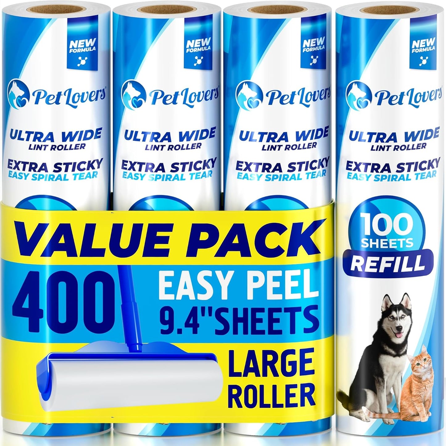 PetLovers Extra Sticky Lint Roller Mega Value Set 600 Sheets for Pet Hair Removal, Dog and Cat Lint Remover 6 Pack