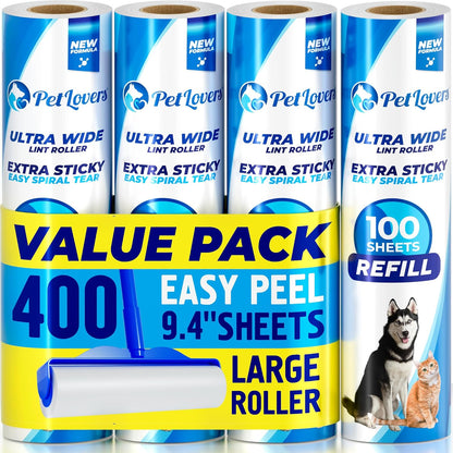 PetLovers Extra Sticky Lint Roller Mega Value Set 600 Sheets for Pet Hair Removal, Dog and Cat Lint Remover 6 Pack