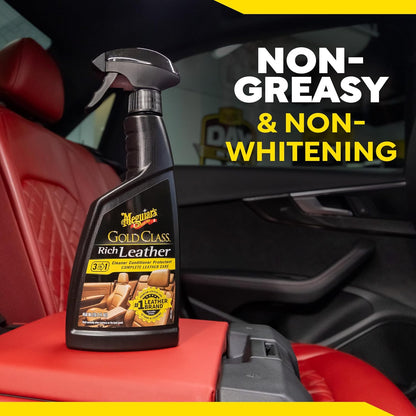 Meguiar's Gold Class Rich Leather Cleaner and Conditioner 3-in-1 Spray, Non-Greasy Car Leather Cleaner and Conditioner Treatment with Advanced UV Protection, 15.2 Oz Spray Bottle