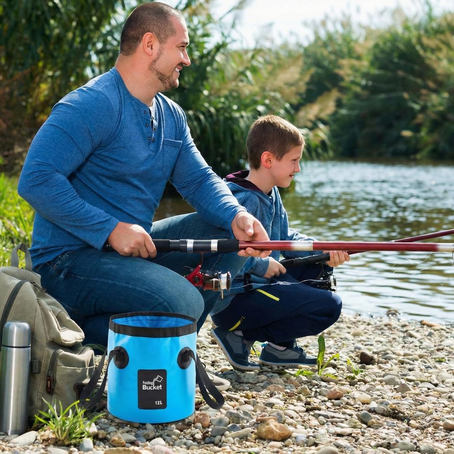 3 Pcs Collapsible Bucket Foldable Bucket with Handle, Cleaning Tools for Camping Fishing Hiking to Hold Water with Carry Bag Multiple Use Portable Lightweight (12L,Blue)