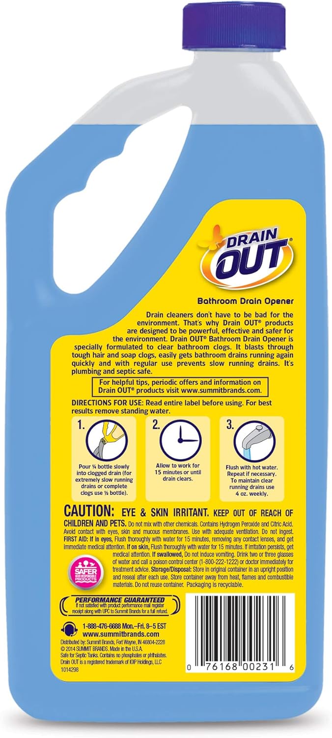 Summit Brands Drain OUT Drain Cleaner & Odor Eliminator, Clog Preventer and Buildup Remover, Fresh Citrus, 16 Ounce