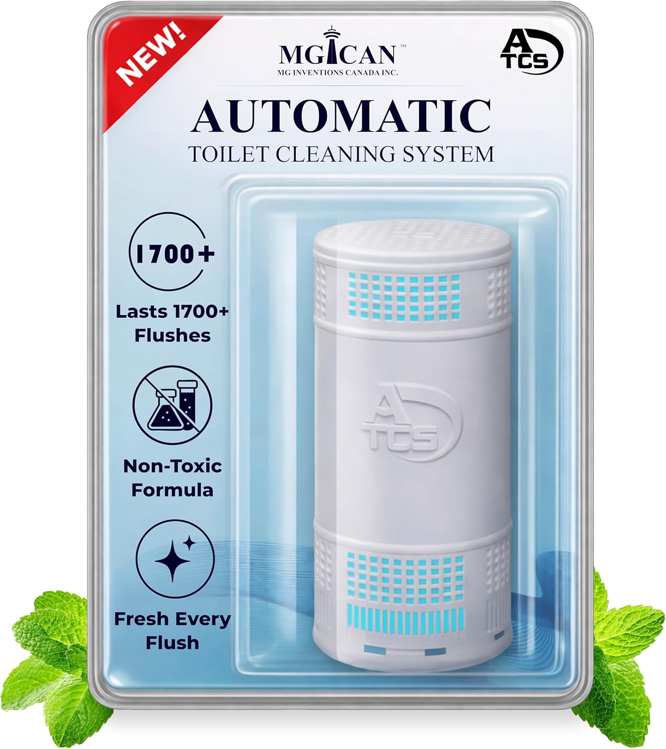 MGICAN Patented Automatic Toilet Bowl Cleaner System (ATCS) 1700+ Flushes - Non Toxic Toilet Bowl Cleaners for Hard Water Stains - UL-Certified Toilet Cleaner 1 Year Supply (1 Pack)