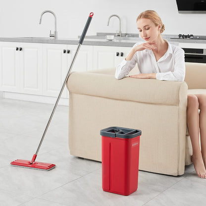BOSHENG Mop and Bucket with Wringer Set, Flat Floor Mop and Bucket, with 3 Microfiber Mops for Floor Cleaning, Wet and Dry Use for Household Cleaning - White