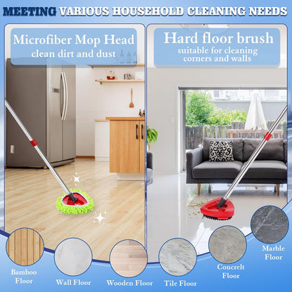 4 Packs Spin Mop Replacement Heads Compatible with Ocedar RinseClean 2-Tank System, 30-58" Mop Handle,Mop Scrub Brush and Base Combo Set,Mopping Refills Easy to Replace and Cleaning