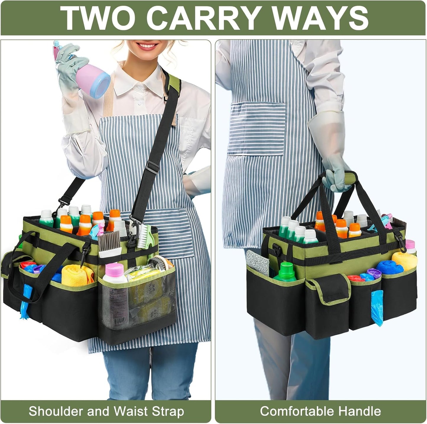 Cleaning Caddy,Cleaning Bag for Housekeepers,Cleaning Supplies Organizer with Handle,Black