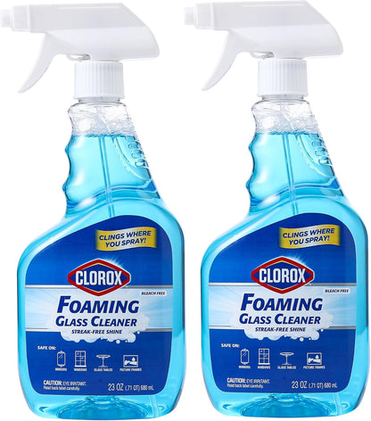 Clorox Foaming Glass Cleaner Trigger Spray, Streak Free No Drip Formula for Windows, Mirrors, and Glass Surfaces, All Purpose Household Cleaning Spray in Fresh Scent, 32 Ounce