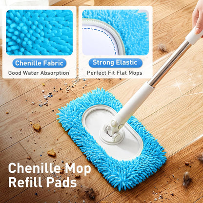 6 Pack Reusable Microfiber Mop Pads Compatible with Sweeper Mops, Replacement Mopping Pads Dry Sweeping Cloths, Washable Chenille Flat Mops Refills for Mopping Floor Cleaning (Mop is not Included)
