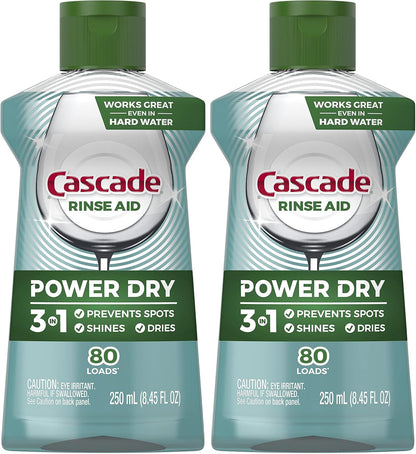 Cascade Rinse Aid Clean & Dry Booster Dishwasher Liquid, Gel & Detergent Pods for Sparkling Clean Dishes, Dishwasher Soap, Tablets & Rinse Aid Dry Booster, 8.45oz