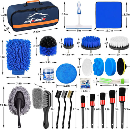 37Pcs Car Detailing Brush Set, Car Detailing Kit, Auto Detailing Drill Brush Set, Car Detailing Brushes, Car Wash Cleaning Tools Kit with Car Vacuum for Interior, Exterior, Wheels, Blue