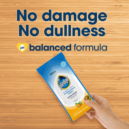 Pledge Multi-Surface Furniture Polish Wipes, Works on Wood, Granite, and Leather, Cleans and Protects, Fresh Citrus - Pack of 6 (150 Total Wipes)