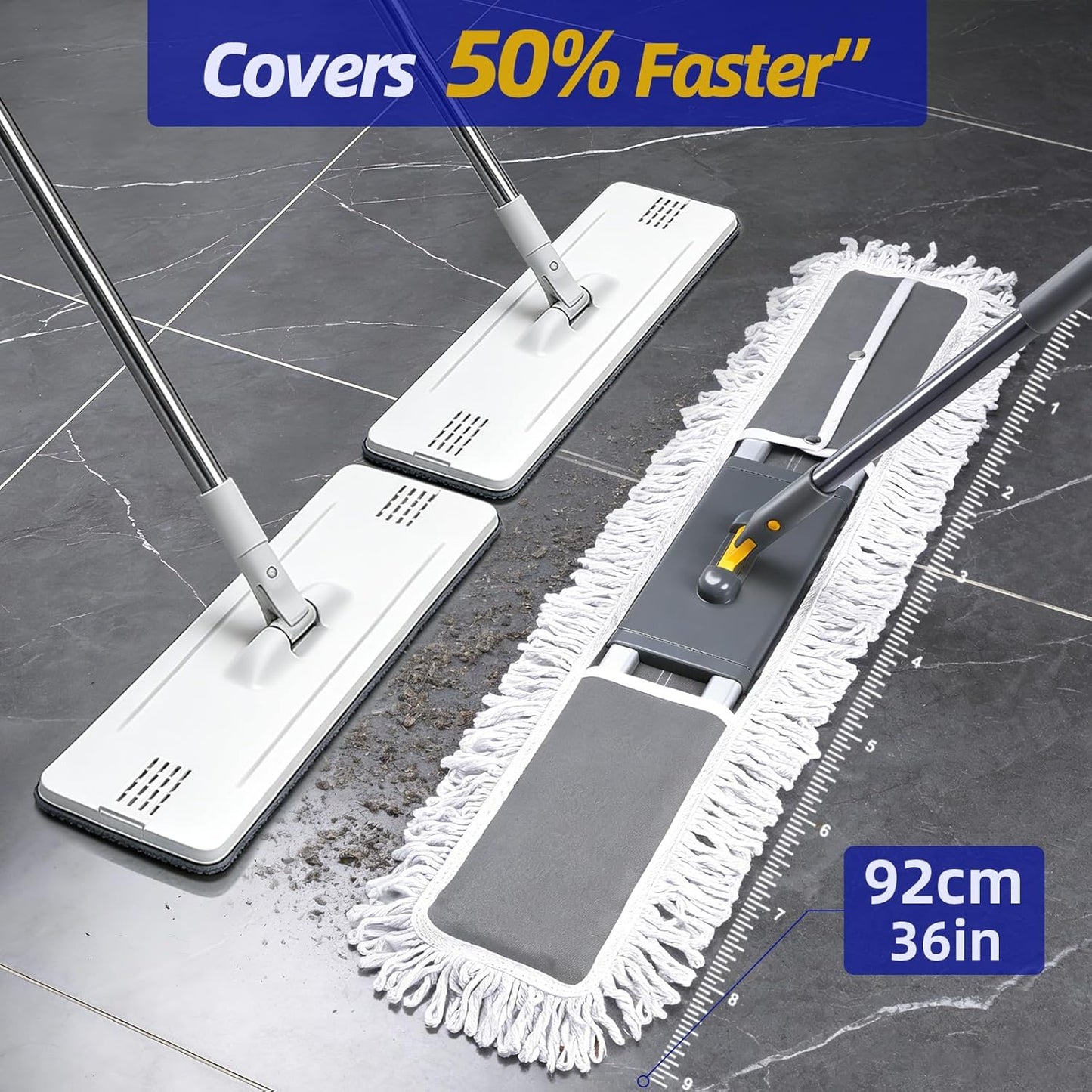 36" Commercial Dust Mops for Floor Cleaning, Masthome Professional Industrial Mop with 3 Pads, Heavy Duty Commercial Mop with 62'' Long Handle,Large Floor Mops for Office Garage Warehouse Factory Mall