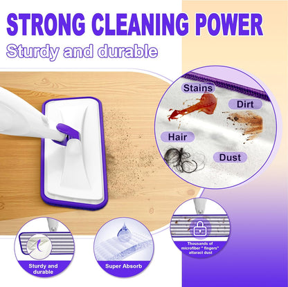 Microfiber Spray Mop for Floors Cleaning: Wet Dry Hardwood Floor Mops with 3 Washable Reusable Pads for Swiffer Powermop - Flat Mop with Sprayer for Tile Wood Laminate Vinyl Marble