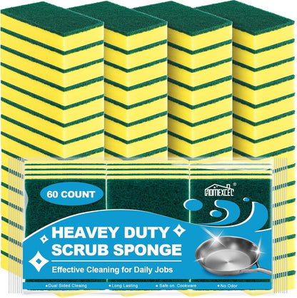 HOMEXCEL Sponges Kitchen 24pcs Heavy Duty for Dishes, Yellow Scrub Cleaning Sponge for Non-Coated Cookware, Dishes, Pots, Pans, Dual Sided Dish Sponge for Kitchen, Household, Bathroom