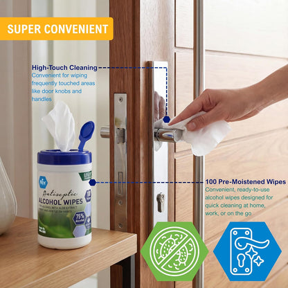 MED PRIDE Alcohol Based Disinfectant Wipes, 100 Pack, with Aloe Vera, Wipes with Alcohol for Cleaning, 5.5in X 7.8in