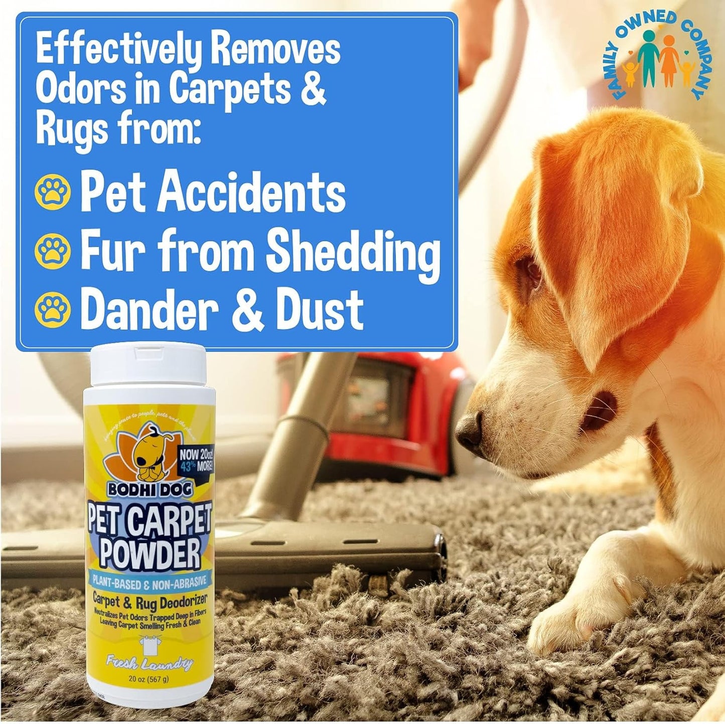 Bodhi Dog Natural Carpet Deodorizer Powder - Dry Pet Smell Eliminator & Urine Odor Remover - Loosens Fur & Dirt - Plant-Based Room Freshener for Vacuuming Home - Fresh Laundry (Pack of 1)
