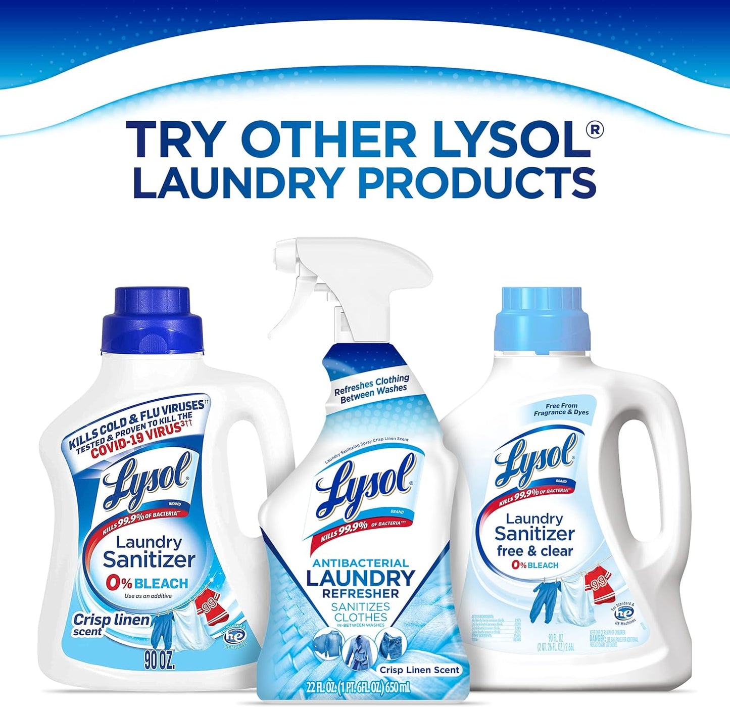 Lysol Antibacterial Laundry Refresher Spray, Fabric Sanitizing and Freshening Spray, For Sanitizing and Deodorizing Clothes, Crisp Linen, 1 Count, 22 oz.