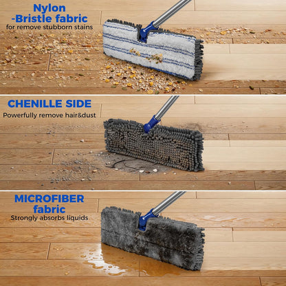 Mops for Floor Cleaning, Masthome Flat Dust Mop with 4 Reusable Pads, 2-Sided Microfiber Dust Mop for Wet & Dry Use, Flat Flip Mops for Hardwood, Laminate, Vinyl,Kitchen, Tile -1 Scraper