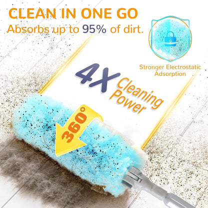 6 ft Heavy Duty Extendable Duster Handle with 50 Refills for Swiffer Duster, 360° Multi-Surface Dusters with 4X Cleaning Power for Home, Ceiling Fans, Windows, Dusting Hard-to-Reach Areas (Orange)