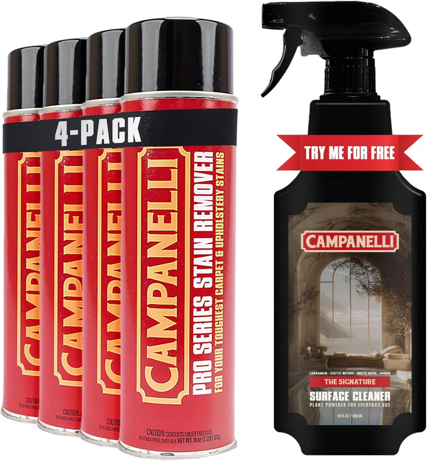 Campanelli Pro Series Stain Remover Point & Spray Carpet & Upholstery Cleaner for Pet Stains & Odors, Food Stains, Wine, Coffee, Dirt and More! – 18oz Aerosol