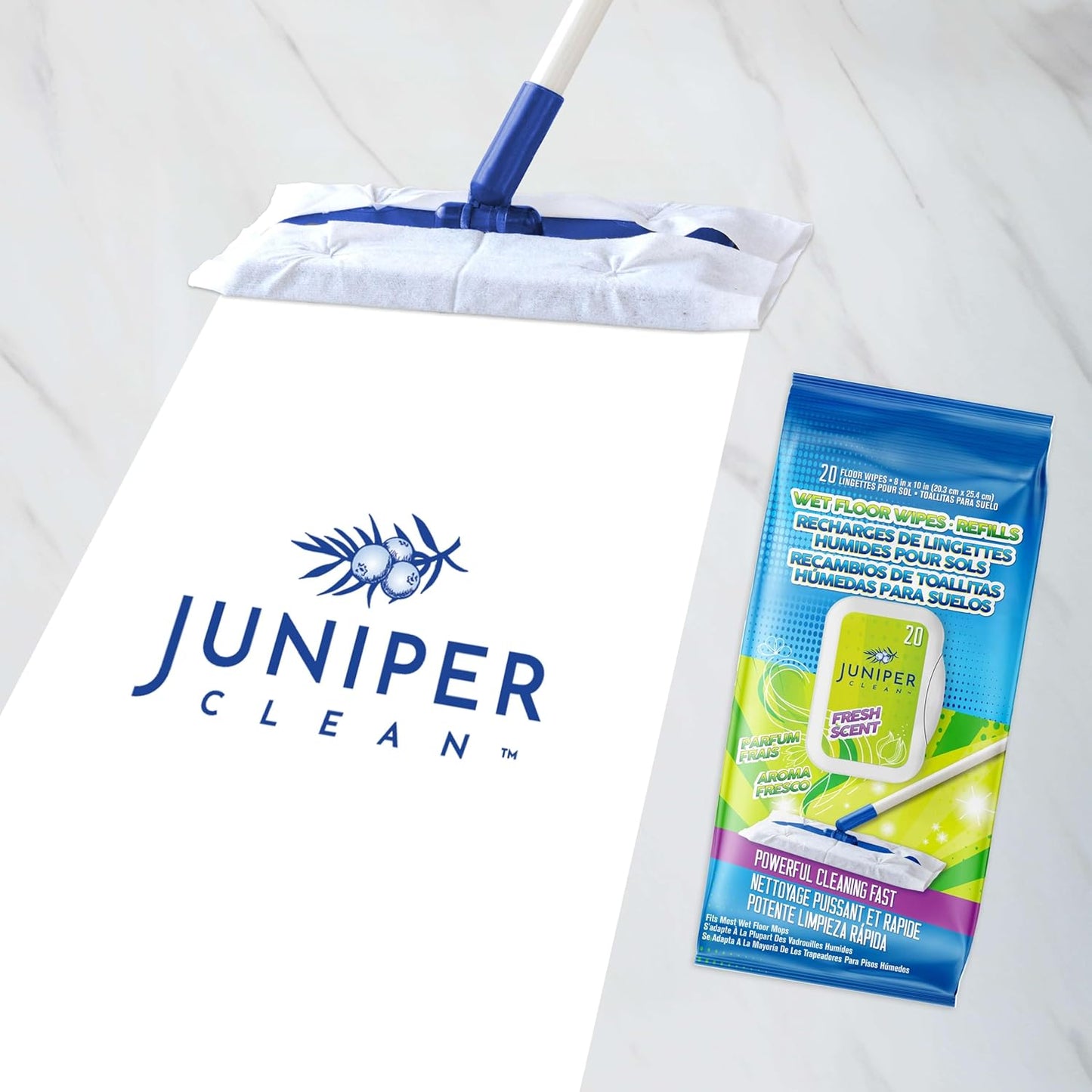 Juniper CLEAN Wet Floor Wipes, Multi Surface Floor Cleaner Wet Mop Pads Fit Swiffer Sweeper Mop, Fresh Scent & Plant-Based Textured Cloth Trap Absorb Dirt, 20 Count (Pack of 12)