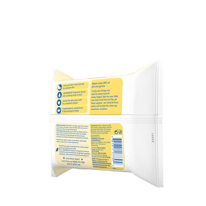 Johnson's Baby Hand & Face Baby Sanitizing Cleansing Wipes for Travel and On-The-Go, No More Tears Formula, Paraben and Alcohol Free, 25 ct, Case of 4