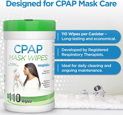 resplabs CPAP Mask Wipes Unscented Cleaner for Full Face, Nasal Masks & Supplies 110 Wipes