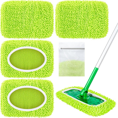 Reusable Mop Pads Compatible with Swiffer Sweeper Mop, Washable Wet Pads Refill & Chenille Dry Sweeping Cloths, Microfiber Mop Pads for Use on All Sealed Floors - Wood, Laminate, Stone & Tile (6 Blue)