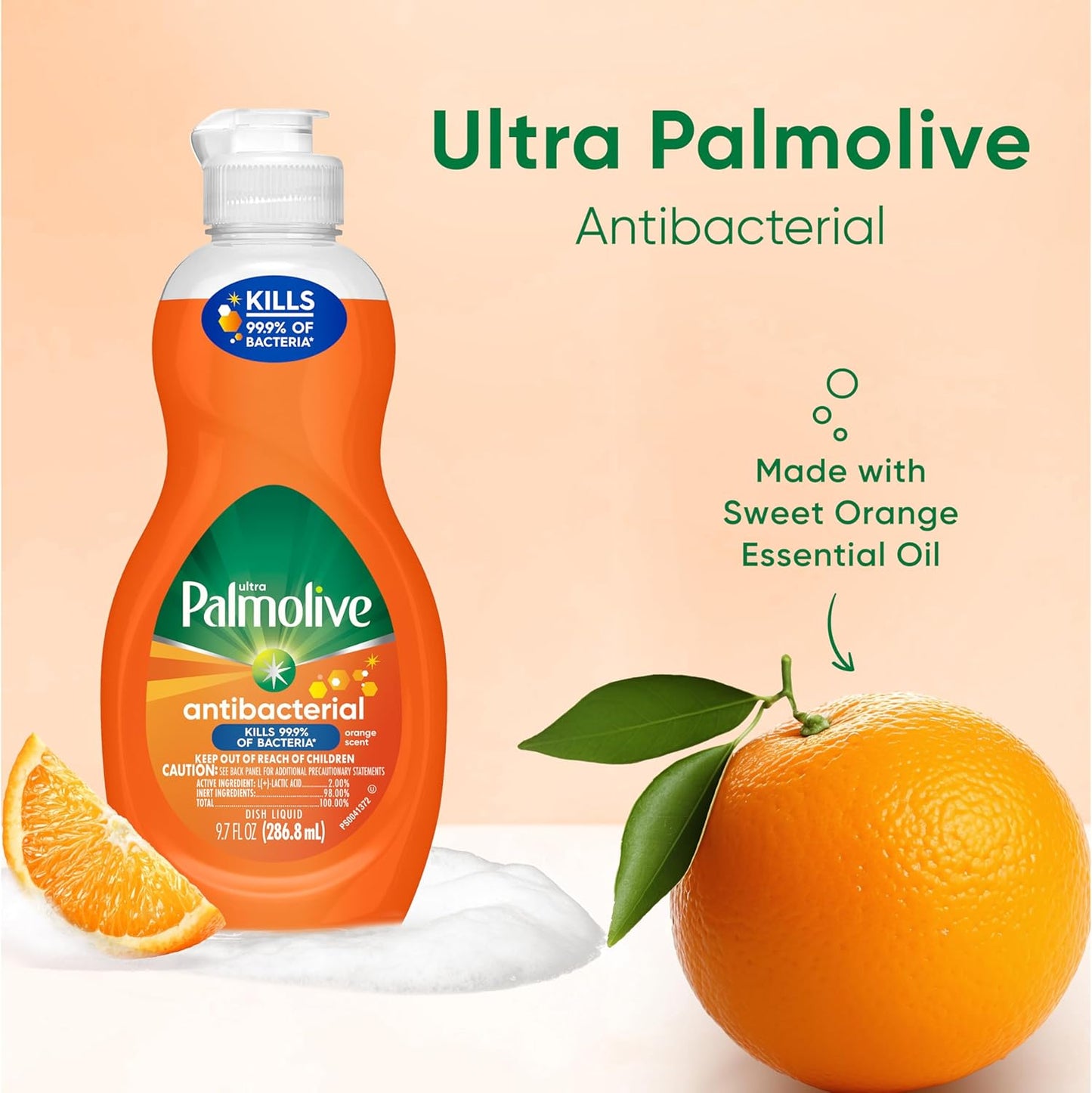 Palmolive Ultra Concentrated Antibacterial Liquid Dish Soap, Orange Scent, 9.7 Fl Oz (Pack of 16)