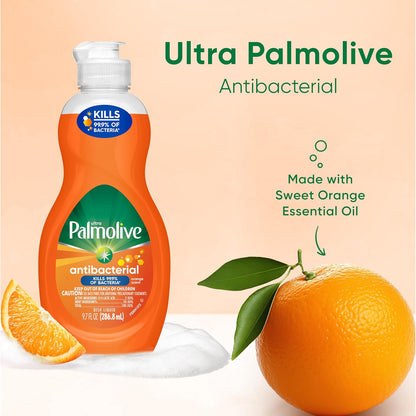 Palmolive Ultra Concentrated Antibacterial Liquid Dish Soap, Orange Scent, 9.7 Fl Oz (Pack of 16)