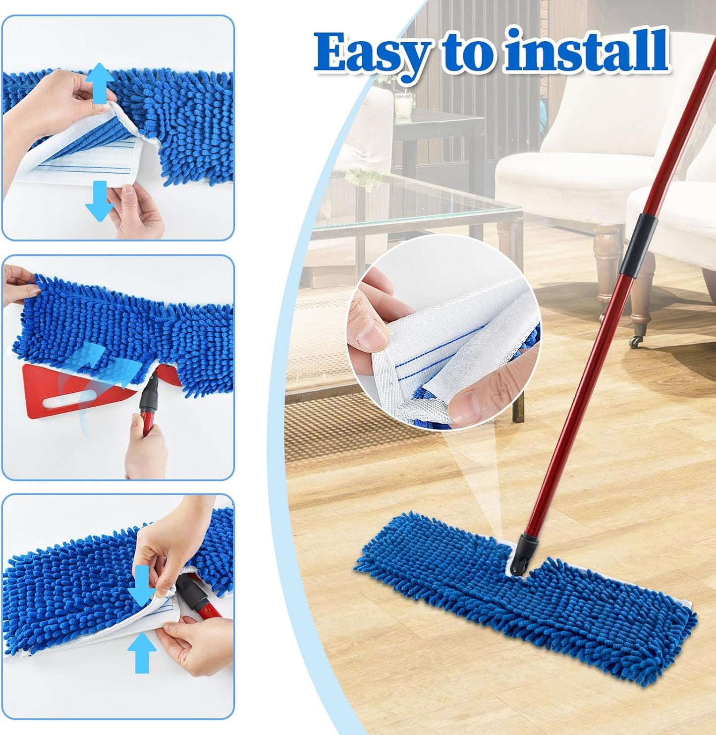4 Pack Mop Head Replacement Compatible with O-cedar Hardwood Floor 'N More Microfiber Dual or 3-Action Flip Mop Refill Chenille Mop Replace Pads for Ocedar Dual-Action Flip Mop,Reusable & Washable Pad