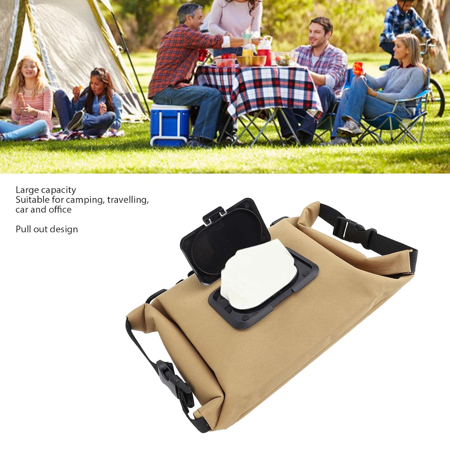 Large Capacity Canvas Portable Camping Wet Wipe Dispenser for Office Car Home Travel Hangable Wipe Holder (Camouflage Green)